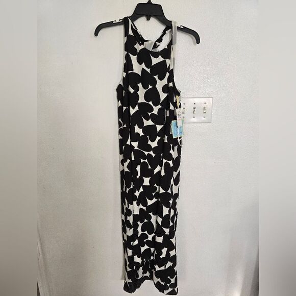 CeCe White And Black Heart Print Midi Dress High And Low Size 6 - Picture 2 of 12